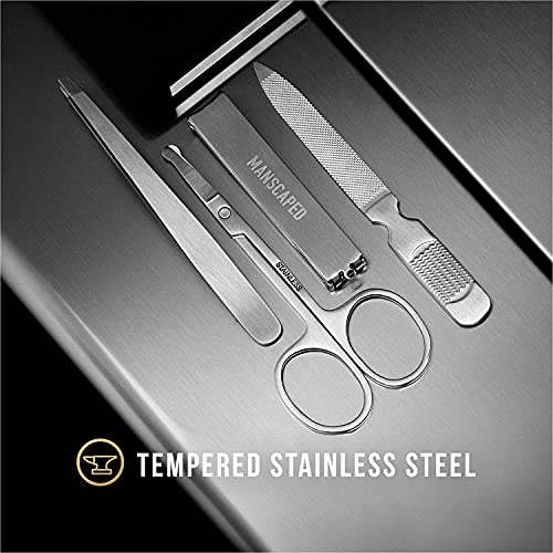 MANSCAPED™ Shears 2.0 Tempered Stainless Steel Men's Nail Kit, Fingernail Clippers, Safety Scissors, Tweezers and Nail File, Travel Manicure Set, 4-Piece Luxury Men's Grooming Kit with Compact Case