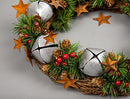 SHATCHI 25cm Natural Looking Artificial Leaves, Silver Bells, Pine Cones and Berries Wreath Front Door Hanging Christmas Xmas Wedding Decorative Garland, Green, 25 cm