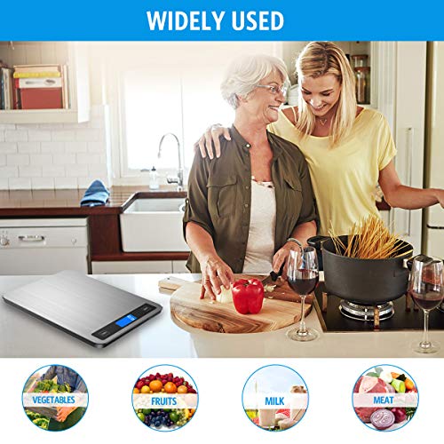 AMIR Digital Kitchen Scale, 20kg/44lb Food Scales with Large Stainless Steel Platform, USB Rechargeable Cooking Scales with LCD Screen, Electric Baking Scales with Tare Function, 5 Units