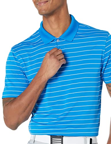 Amazon Essentials Men's Slim-Fit Quick-Dry Golf Polo Shirt, Metallic Blue Stripe, Medium