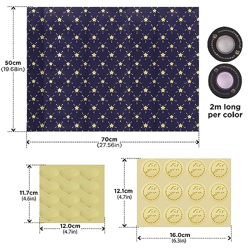 Bigqin 6PCS Navy Blue Gift Wrapping Paper Set Recycled 70 * 50cm Gift Decoration Paper for Kids Women Men Christmas Birthday Holiday Valentine's Day Mother's Day Present Box, with Rope and Tape