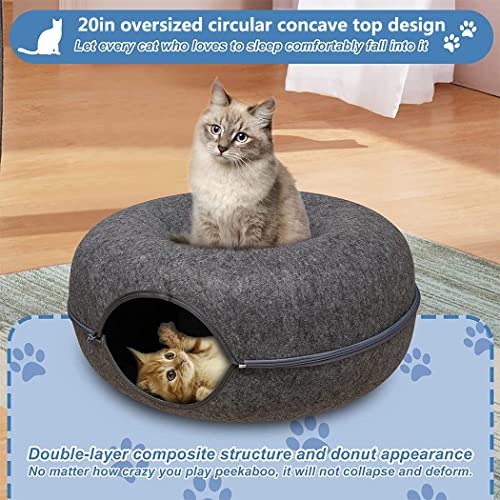 iDopick Cat Tunnel Bed,Detachable Felt Tunnel Cat Nest, Four Seasons Available Round Cat Condo and Cat Cave with Peek Hole, Semi-Closed Washable Interior Cat Play Tunnel for Dogs Cats