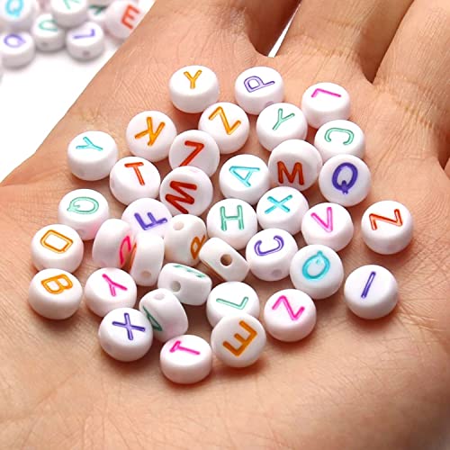 White Flat Round Acrylic Alphabet Beads 350pc Cubes White/Col Letters Kids Jewellery Party Mixed A-Z Colorful Letter Pattern Disc Coin Pony Beads Loose Spacer Beads for DIY Friendship Name Necklace Bracelet Jewelry Making