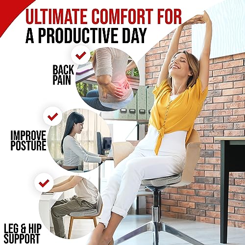 FORTEM Chair Cushion, Seat Cushion for Office Chair, Car Seat Cushion, Coccyx Orthopedic Pillow, Desk Chair Memory Foam Sitting Pillow, Washable Cover (Velour, Grey)
