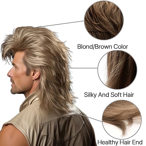 Blonde Mullet wig|Adult Funny Wigs for Men|Pop Rock Wig|Joe Dirt Wig for 70s|80s Wig