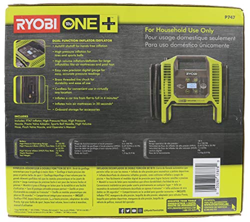 Ryobi Portable air Compressor for Car Tires, 12V DC Air Compressor tire inflator Pump, 150 PSI with Emergency LED Flashlight for Car, Motorcycles, Bicycles,Inflatables