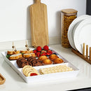 VITEVER 4 Pack, 16'' x 11'', 3-Section Large White Serving Trays Set - Reusable Plastic Platters for Party Food, Charcuterie, Snack, Dessert Display, Stackable Kitchen Dish, BPA Free (VT11-BTP4DV)