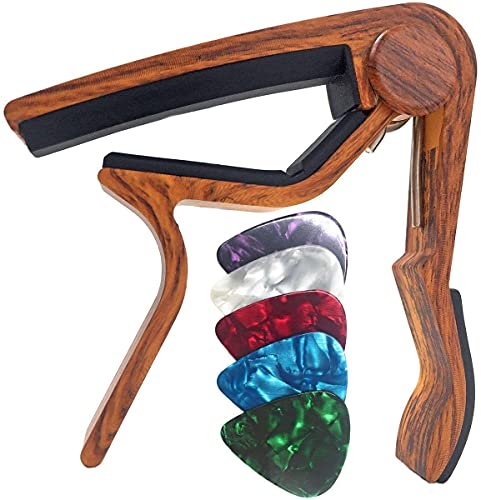 Guitar Capo for Acoustic and Electric Guitars - Rosewood with 5 Picks