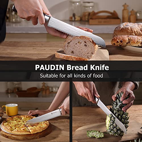 PAUDIN Bread Knife, 8 Inch Bread Slicing Knife, German High Carbon Stainless Steel Serrated Edge Knife with Ergonomic Handle, for Homemade, Crusty Bread