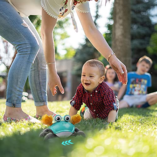 ZONICE Green Crawling Crab Baby Toy with Music and LED Light Up for Kids, Toddler Interactive Learning Development Toy with Automatically Avoid Obstacles,Build in Rechargeable Battery