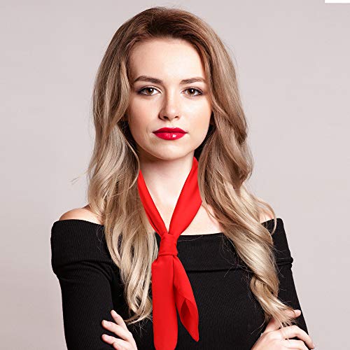 Satinior Chiffon Scarf Square Handkerchief Satin Ribbon Scarf for Women Girls Ladies 23.6 by 23.6 Inch (Red)