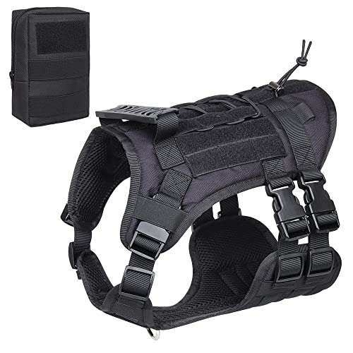 Tactical Dog Vest Harness with Pouches for Medium Large Dogs No Pull, Military Dog Harness with Rubber Handle, Service Dog Vest with Molle & Loop Panels, Adjustable Pet Harness for Hunting Walking