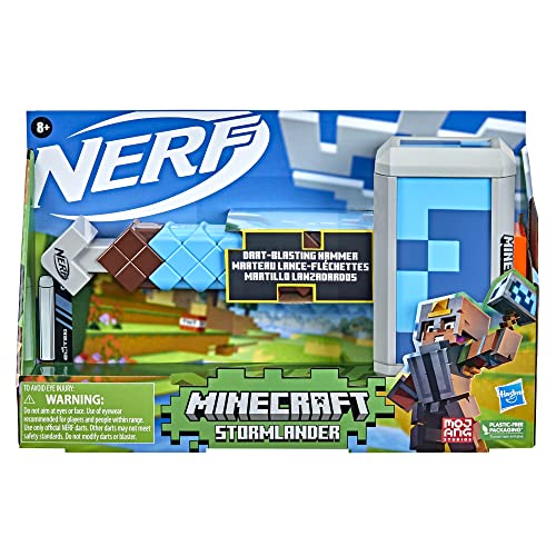 Nerf Minecraft Stormlander Dart-Blasting Hammer, Fires 3 Darts, Includes 3 Official Nerf Elite Darts, Pull-Back Priming Handle