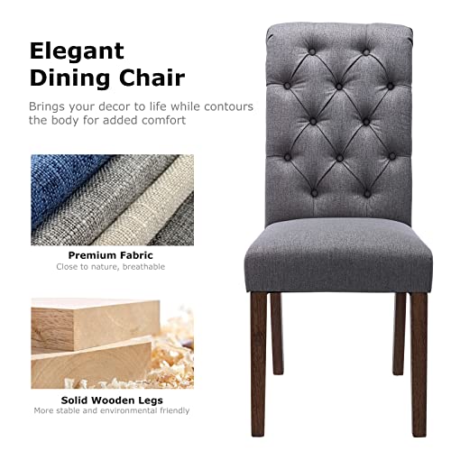 COLAMY Button Tufted Dining Chairs Set of 6, Accent Parsons Diner Chair Upholstered Fabric Dining Room Chairs Stylish Kitchen Chairs with Solid Wood Legs and Padded Seat - Grey