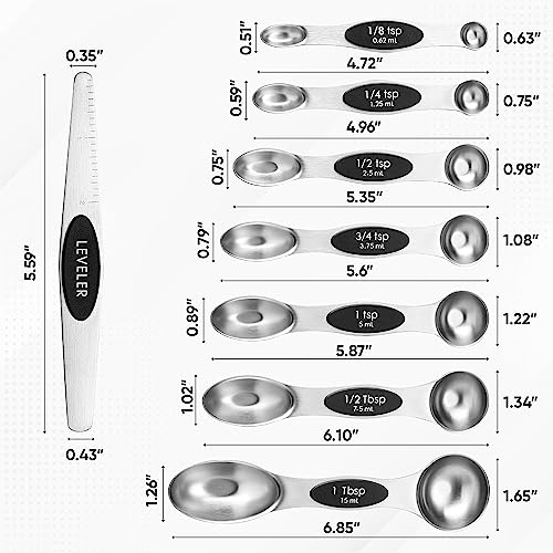 (Magnetic) - Spring Chef Magnetic Measuring Spoons Set, Dual Sided, Stainless Steel, Fits in Spice Jars, Set of 7