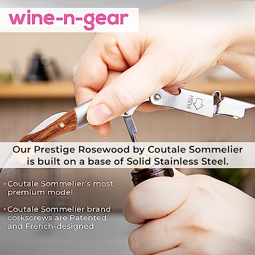 (Naturalwood) - Prestige By Coutale Sommelier - The French Patented Spring-Loaded Double Lever Waiters Corkscrew and Wine Bottle Opener (Naturalwood)