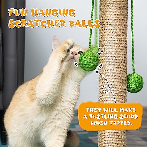 ZooZoo Cat Scratching Post, Cat Coconut Palm Tree for Indoor Cats with Natural Sisal Scratch Pole Hanging Sisal Ropes and Balls, Cute 33" Tall Cat Scratcher for Large Cat and Kittens