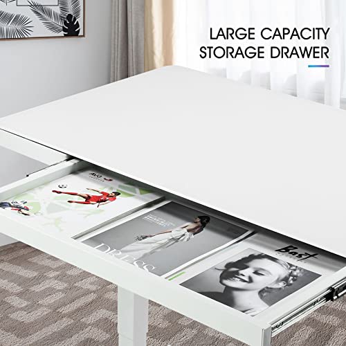 Luxsuite Electric Standing Desk Sit Stand Up Office Table Height Adjustable Motorised Rising Memory Function Tempered Glass Top Wireless Charger USB White