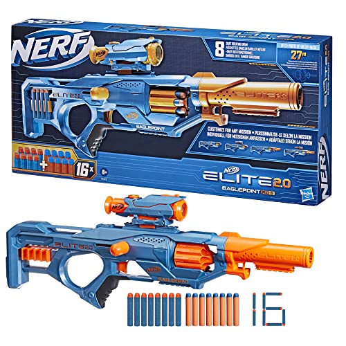 Hasbro Nerf Elite 2.0 Eaglepoint RD-8 Blaster - 8-Dart Drum, Detachable Scope and Barrel, 16 Nerf Darts, Bolt Action