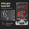 Advwin Tool Kit Toolkit Trolley Case Mechanics Box Toolbox, Portable DIY Set Wrench Bits Hex Keys Set Ratchet Handle, Claw Hammer, Sliding Bar, Socket, Screwdriver(Silver 999pcs)