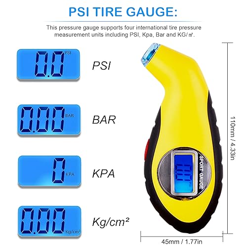 Digital Tyre Pressure Gauge Tire Gauge Car Accessories for Women & Men Pressure Check Tool for Car Truck Motocycle Bicycle Jeep TPG973 - Yellow