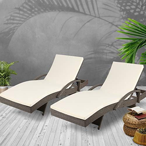 Gardeon Set of 2 Sun Lounge Camping Chair Wicker Lounger Rattan Day Bed, Chaise Beach Chairs Outdoor Furniture Garden Patio Setting Pool Backyard, Cushion Armrest Adjustable Backrest Grey