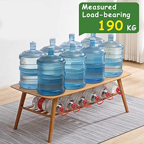 Mofish Coffee Table, Center Table, Natural Bamboo Table, 2 Tier End Table with Storage Shelf, Japanese Style Modern Simple Wood Sofa Table for Home Living Room Office - Wood Color(100 x 50 x 50CM)