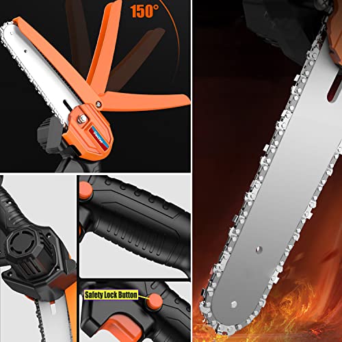 DanYee Mini Chainsaw 6 Inch 【1 Year Warranty】 Cordless Electric Handheld Chainsaw 21v Portable Battery Powered Chain Saws with Safety Lock, (2 batteries and 2 chains 0.7kg) (6 Inch Mini Chainsaw)