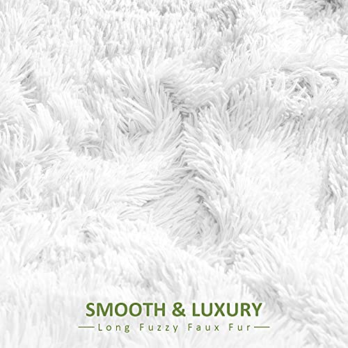 Pawque Luxury Faux Fur Throw Blanket Super Soft Oversized Throw Blankets, 90x90 inches, Decorative Blankets for Sofa Couch Bed Chair Photo Props, Breathable & Washable, Cream