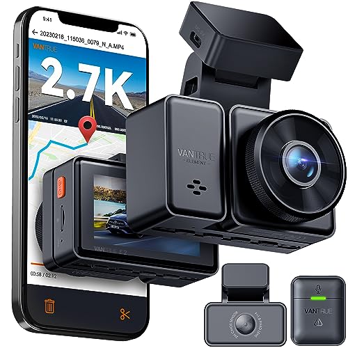 Vantrue E2 2.7K WiFi Dual Dash Cam, 1440P Front and Rear Dash Camera with GPS Speed, Sony Night Vision, 24/7 Parking Mode, Voice and Wireless Control, Motion Detection, Capacitor, Support 512GB Max