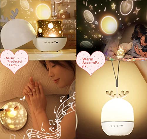 3 in 1 Rechargeable Rotating Star Projector Lamp | Elk Night Light | Classic Music Box | 6 Theme Films: Universe, Stars, Birthday Party, Christmas, Ocean, and Romantic with Remote Control