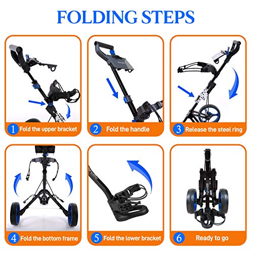 SereneLife 2 Wheel Golf Push Cart - Lightweight Folding Walking Push Cart Roller Golf Bag Holder Upper/Lower Bracket w/Elastic Strap, Bag Storage Holder SLGZX3