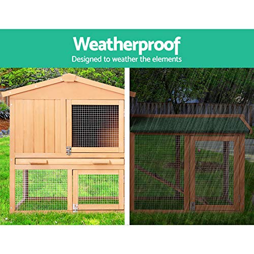 i.Pet Chicken Coop Large Rabbit Hutch, 138 x 49 x 85cm Coops Wooden Pet House Run Cage Walk in Guinea Pig Ferret Bunny Hen Chook, Outdoor Metal Door Roof Ladder Hatch Nestiong Box Farm