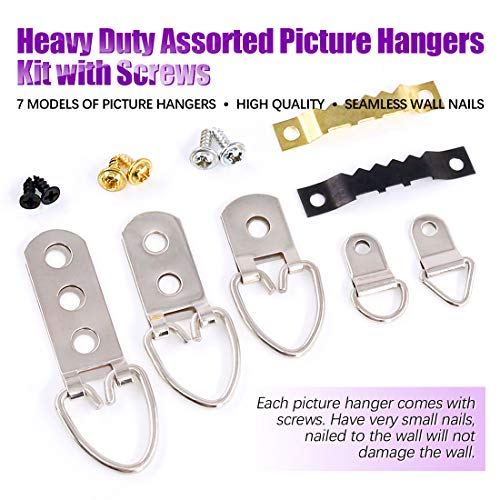 Swpeet 160 Pcs Heavy Duty Assorted Picture Hangers Kit with Screws Picture Hangers Assortment Kit For Picture hanging Solutions with Transparent Box - 7 Models