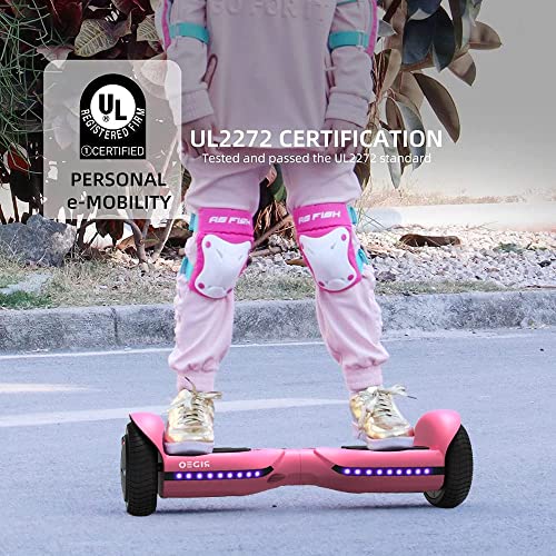 RIDEO Q3-C Hoverboard Electric Scooter UL 2272 DC 36v Brushless Dual Hub Motor 6.5 inch Wheels LED Light Bluetooth Music - Pink