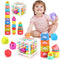 Qizebaby Baby Toys 6 to 12 Months，Infant Toys Montessori Sensory Set，Baby Stacking Toys，Shape Sorter Toddler Toys with Storage Cube，Kids Sorting Game for Sand Bath，Kid Boy Girl Birthday Gifts