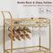 IDEALHOUSE Gold Bar Cart, 2 Tier Bar Carts for The Home, Bar Carts with 4 Wheels, White Marble Finish Wood Shelf , Wine Rack & Glass Holder for Kitchen, Living Room, Dining Room