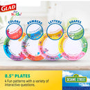 Glad for Kids Sesame Street Paper Plates Preschool Curriculum Style with Lessons & Questions, 8.5” Round, 48ct | Sesame Street Paper Plates, Kids Disposable Plates | Elmo Paper Plates