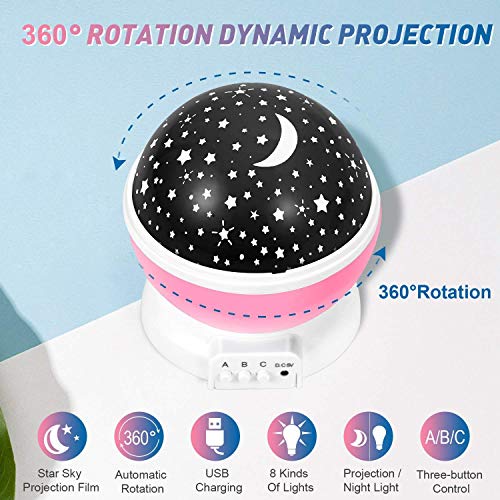 Baby Night Lights, Moon Projector 360 Degree Rotation - 4 LED Bulbs 8 Color Changing Light, Romantic Night Lighting Lamp, Unique Gifts for Birthday Nursery Women Children Kids Baby