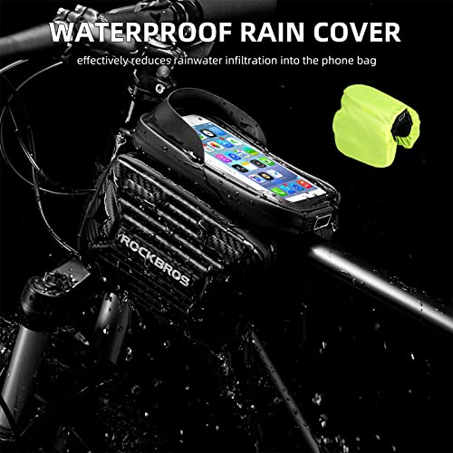 ROCKBROS Bike Phone Bag Bicycle Waterproof Front Frame Pouch Top Tube Handlebar Bag Cycling Cell Phone Storage Bag for iPhone 11 12 13 PRO XS XR 8 7 Plus Below 6.2”/5.8”