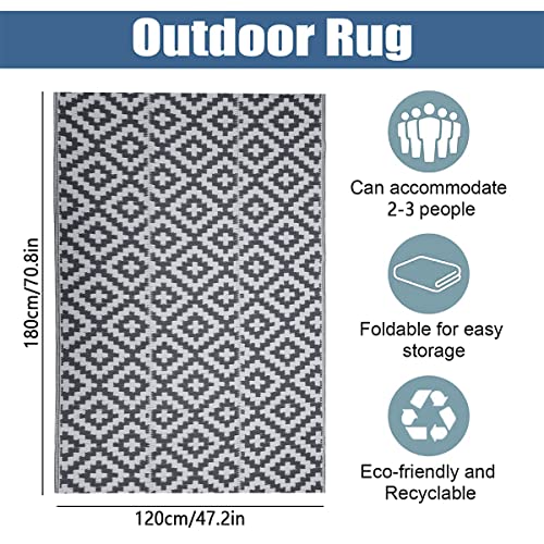 Picnic Blankets 120 x 180cm Reversible Floor Mat Recycled UV Resistant Rugs Outdoor Picnic Mat Reversible Plastic Rug Foldable Camping Blankets Indoor Rug for Garden RV Patio Deck Balcony BBQ Beach Ge