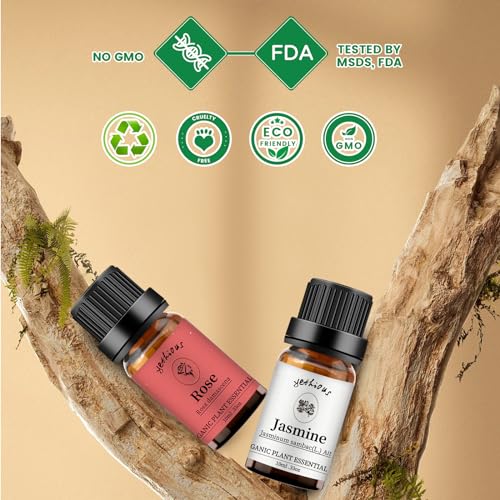 yethious Rose Essential Oil Jasmine Essential Oil Rose Essential Oils Set 2 Pack Organic Rose Oil Essential Oil Undiluted Aromatherapy Oils for Diffuser, Perfume, Soap, Candle Making 2 X 10ML