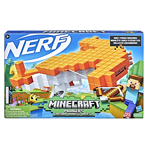 Nerf Minecraft Pillager's Crossbow, Dart-Blasting Crossbow, Includes 3 Nerf Elite Darts, Real Crossbow Action, Pull-Back Priming Handle