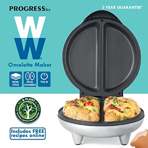 Progress by WW EK5317NWW Omelette Maker, Non-Stick Dual Chambers, Cool-Touch Handles, Power/Ready Indicator Lights, Omelettes, Chicken, Desserts, Easy-Clean, 750 W