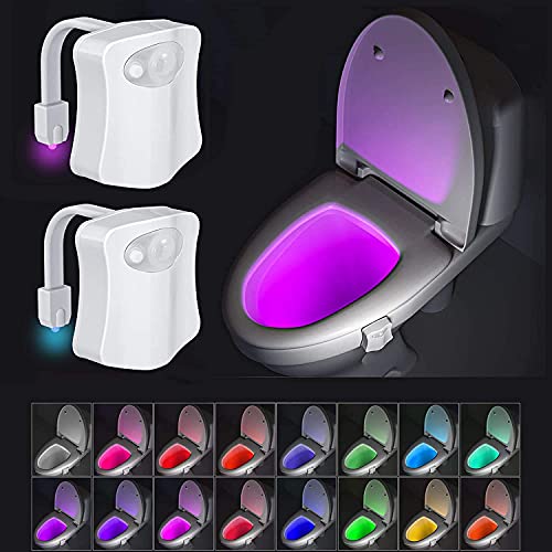 2 Pack Toilet Night Lights, 16-Color Changing LED Bowl Nightlight with Motion Sensor Activated Detection, Motion Sensor Light for Bathroom Washroom, Glow Bowl Light Fit for Any Toilet (2 PCS)