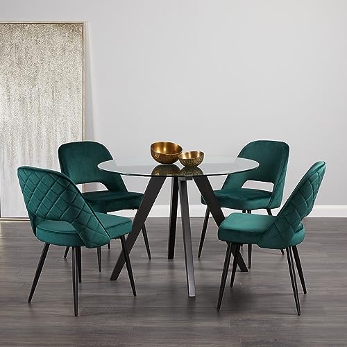 Uptown Club Modern Round Dining Table with Tempered Glass Top, Seats 4 in Style & Comfort, Elegant Kitchen Furniture for Contemporary Home, 42" Dark Walnut