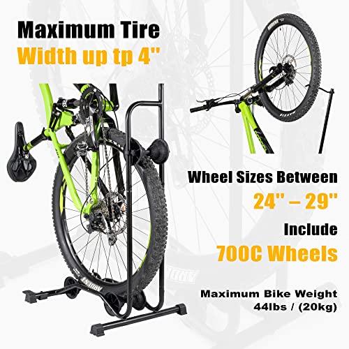 CyclingDeal Upright Bike Stand - for Fat Bikes MTB Road Bikes with up to 4" Tire Width - Premium Quality Vertical & Horizontal Adjustable Bicycle Floor Parking Rack - Wheel Sizes up to 29”