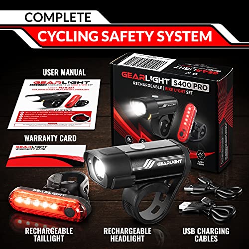 GearLight S400 Rechargeable Bike Light Set - Night Riding Accessories - White Elephant Stocking Stuffer for Men