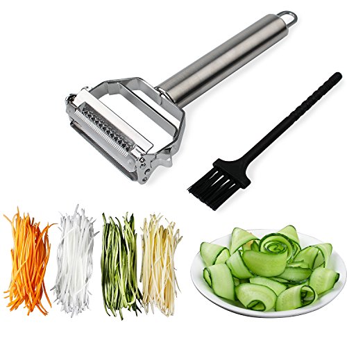 Sunkuka Julienne Peeler Stainless Steel Cutter Slicer with Cleaning Brush Pro for Carrot Potato Melon Gadget Vegetable Fruit