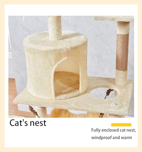 Cat Tree Scratching Post Scratcher Tower Condo House Furniture, Natural Sisal Cat Scratchers Beige 150 cm